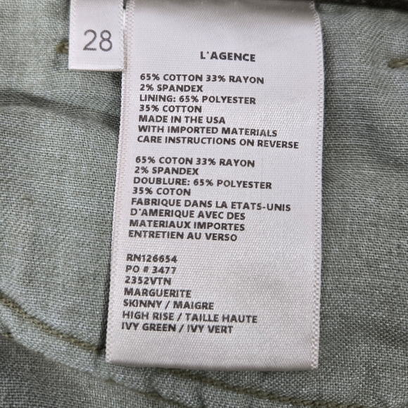 L’agence Marguerite Velvet Cropped Ivy Green High Rise Skinny Pants - Picture 10 of 13